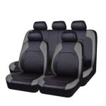 Set Huse Scaune Auto RoGroup Roma, piele ecologica, cu fermoare pentru bancheta rabatabila, 9 Bucati, culoare gri cu negru Automobile ProTravel