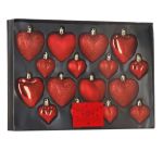 Set globuri decorative in forma de inima, 16 bucati, plastic, 4-7 cm, rosu Household NewTrend