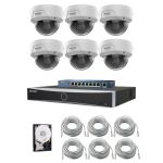 Sistem supraveghere IP Hikvision HiWatch, Functii inteligente, 6 camere 4MP, IR 30m, NVR 8 canale, AcuSense, Switch, Accesorii incluse SafetyGuard Surveillance