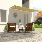 Copertină retractabilă, galben și alb, 400 x 150 cm GartenMobel Dekor