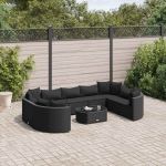 Set canapele de grădină cu perne, 10 piese, negru, poliratan GartenMobel Dekor
