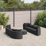Set mobilier de grădină cu perne, 9 piese, negru, poliratan GartenMobel Dekor