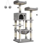 FEANDREA Ansamblu de joaca pentru pisici, tip copac, cu 3 culcusuri si ascunzatoare, 55x45x143cm, gri deschis Household NewTrend