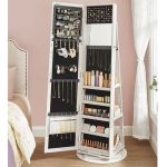 SONGMICS Oglinda de podea cu suport rotativ la 360°, cu spatiu de depozitare, 55x55x161cm, alb cenusiu Household NewTrend