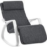 SONGMICS Scaun balansoar din lemn, suport picioare reglabil, maxim 150kg, 67x115x91cm, gri si alb Household NewTrend