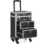 SONGMICS Valiza pentru cosmetice cu roti, profesionala, inchidere cu cheie, 24x34x56cm, negru Household NewTrend