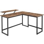 VASAGLE Birou in forma de L cu suport pentru monitor, cadru metalic, 140x130x76cm, maro rustic Household NewTrend
