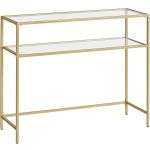 VASAGLE Masa de intrare, pe 2 nivele, blat din sticla securizata, cadru metalic, 35x100x80cm, auriu Household NewTrend
