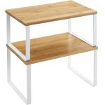 SONGMICS Set 2 rafturi de bucatarie suprapozabile, pentru ustensile sau condimente, 20x30x16cm, natur si alb Household NewTrend