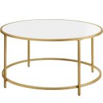 VASAGLE Masa de cafea rotunda, din sticla securizata cu cadru metalic, 84x84x45cm, auriu Household NewTrend