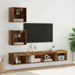 Unități TV de perete cu LED 5 pcs Lemn vechi 100 x 30 x 30 cm GartenMobel Dekor