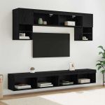 Unități TV de perete cu LED 6 pcs Stejar Negru Lemn compozit GartenMobel Dekor