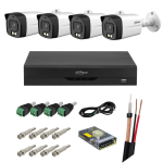 Sistem supraveghere Dahua, Functii AI, 4 camere, 4K 8MP, Microfon, Smart Dual Light, DVR 4 canale, Accesorii montaj incluse, Vizualizare pe mobil SafetyGuard Surveillance