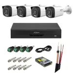 Sistem supraveghere Dahua, Functii AI, 4 camere, 4K 8MP, Microfon, Smart Dual Light, DVR 4 canale, Accesorii montaj incluse, Vizualizare pe mobil SafetyGuard Surveillance