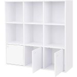 VASAGLE Biblioteca din lemn, cu 9 cuburi, 3 dulapuri inferioare, 98x98x29cm, alb Household NewTrend