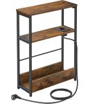 VASAGLE Masuta ingusta cu priza si porturi de incarcare USB, 3 rafturi, 45x18x58 cm, maro rustic Household NewTrend