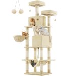 FEANDREA Ansamblu de joaca pentru pisici, tip copac, XXL, 13 stalpi de zgariat, 2 ascunzatori, 60x50x206cm, bej Household NewTrend