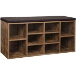 VASAGLE Banca pentru hol cu suport pentru pantofi, 10 compartimente, cu perna, 104x48x30cm, maro rustic Household NewTrend