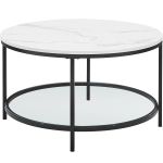 VASAGLE Masa de cafea rotunda cu blat din imitatie de marmura, polita suplimentara din sticla, 80x45cm, alb si negru Household NewTrend