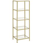 VASAGLE Raft cu trepte pentru dormitor, 5 etaje, din sticla securizata, cadru din otel, 30x124x40cm, auriu Household NewTrend