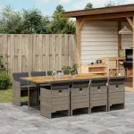 Set mobilier grădină cu perne, 9 piese, gri, poliratan GartenMobel Dekor