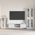 Set comodă TV cu sertar cu raft cu depozitare Alb Lemn compozit GartenMobel Dekor