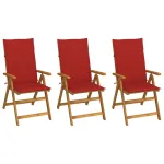 Scaune grădină pliabile cu perne, 3 buc., lemn masiv de acacia GartenMobel Dekor