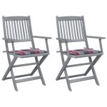 Scaune pliabile de exterior cu perne, 2 buc., lemn masiv acacia GartenMobel Dekor