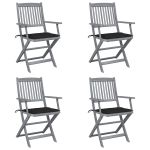 Scaune pliabile de exterior cu perne, 4 buc., lemn masiv acacia GartenMobel Dekor