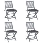Scaune pliabile de exterior, cu perne, 4 buc. lemn masiv acacia GartenMobel Dekor