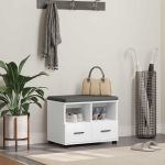 Bancă pentru hol cu pernă cu sertar Alb 60 x 38 x 46 cm GartenMobel Dekor
