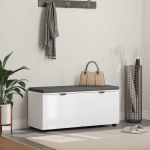 Bancă pentru hol cu pernă cu depozitare Alb 100 x 38 x 46 cm GartenMobel Dekor