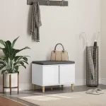 Bancă pentru hol cu pernă cu depozitare Alb 60 x 38 x 46 cm GartenMobel Dekor