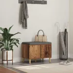 Bancă pentru hol cu pernă cu ușă Lemn vechi 60 x 38 x 46 cm GartenMobel Dekor