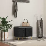 Bancă pentru hol cu pernă cu ușă Stejar Negru 60 x 38 x 46 cm GartenMobel Dekor