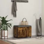 Bancă pentru hol cu pernă cu ușă Stejar fumuriu 60 x 38 x 46 cm GartenMobel Dekor