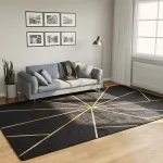 Covor lavabil, negru și auriu, 190x300 cm, anti-alunecare GartenMobel Dekor