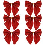 Set 6 ornamente pentru bradul de Craciun, fundita, 8cm, rosu cu sclipici Household NewTrend