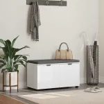 Bancă pentru hol cu pernă cu depozitare Alb 80 x 38 x 46 cm GartenMobel Dekor