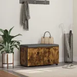 Bancă pentru hol cu pernă cu ușă Stejar fumuriu 80 x 38 x 46 cm GartenMobel Dekor