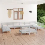 Set mobilier de grădină, 12 piese, alb, lemn masiv de pin GartenMobel Dekor