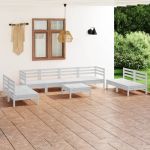 Set mobilier de grădină, 9 piese, alb, lemn masiv de pin GartenMobel Dekor