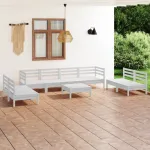 Set mobilier de grădină, 9 piese, alb, lemn masiv de pin GartenMobel Dekor