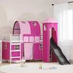 Cadru de pat înalt pentru copii cu perdele, arc, tobogan, turn GartenMobel Dekor