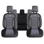 Set Huse Scaune Auto Panda Belek, material textil cu piele ecologica, cu fermoare pentru bancheta rabatabila, gri cu negru, 11 piese Automobile ProTravel