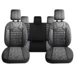 Set Huse Scaune Auto Panda Kas, material textil cu piele ecologica, cu fermoare pentru bancheta rabatabila,  gri cu negru, 11 piese Automobile ProTravel