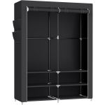 SONGMICS Dulap textil garderoba, 2 compartimente haine cu rafturi, cadru metalic, 127x45x176 cm, negru Household NewTrend