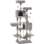 FEANDREA Ansamblu de joaca pentru pisici, tip copac, cu 3 culcusuri, hamac si 2 ascunzatoare, 55x45x168cm, gri deschis Household NewTrend