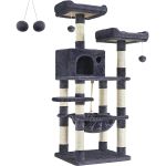 FEANDREA Ansamblu de joaca pentru pisici, tip copac, cu 3 culcusuri si ascunzatoare, 55x45x143cm, gri inchis Household NewTrend