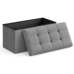 SONGMICS Taburet pliabil cu sezut moale, spatiu de depozitare 80litri, maxim 300kg, 76x38x38cm, gri Household NewTrend